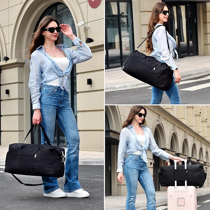 For Spirit Airlines Personal Item Bag 18x14x8, Foldable Small Travel Duffel Bags Gym Duffle Weekender Overnight Carry on Luggage Bag with Wet Pocket & Shoe Compartment for Women Men(Black, 30L)