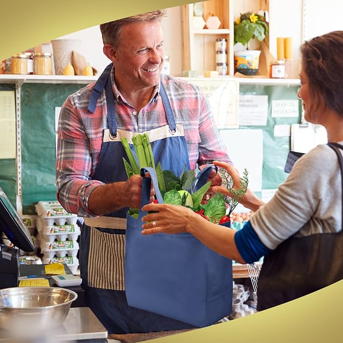 Reginary Reusable Totes Bags - 100 Pcs Non Woven Grocery Handle Bags for Shop Events & Retail Store(Multicolor)