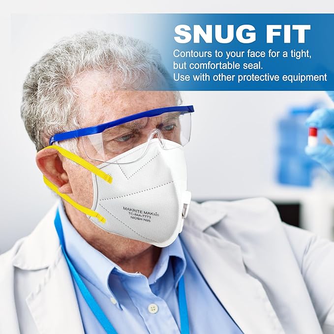 LotFancy N95 Mask for Adults, NIOSH Particulate Respirator, N95 Face Mask for Construction, Cleaning, Sanding, Dust Pollution