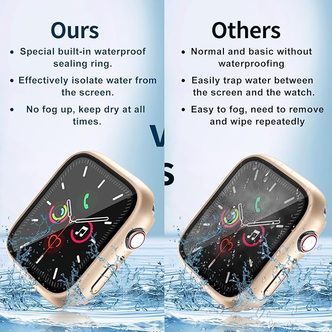 Waterproof Case for Apple Watch Series SE2 SE 6 5 4 44mm, Built-in Screen Protector with Tempered Glass [Touch Sensitive] Cover for iWatch S6/S5/S4/SE 44mm, Rose Gold