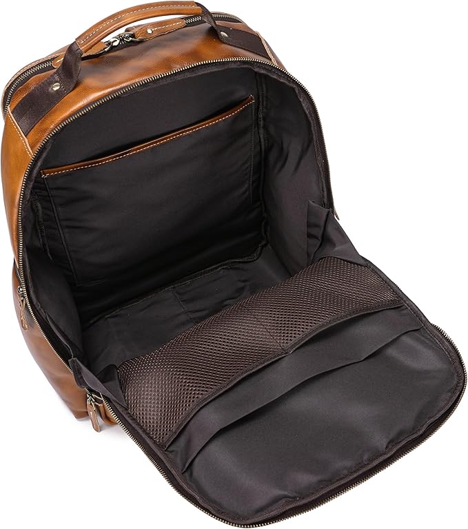 Vintage Full Grain Leather Backpack For Men, 17.3'' Laptop Bag Causal Rucksack Shoulder Bag Overnight For Business/Travel/Camping