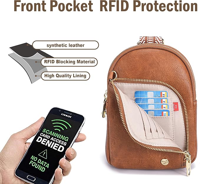 INICAT RFID Blocking Sling Bag Leather Crossbody Bags for Women Fanny Pack Cross Body for Woman Chest Bag for Travel 1.9L