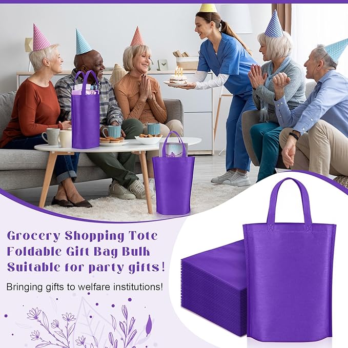 Windyun Reusable Grocery Bags Large Non Woven Shopping Bags with Handle Foldable Portable Tote Carryall Bulk 11.8x6x13.8 Inch