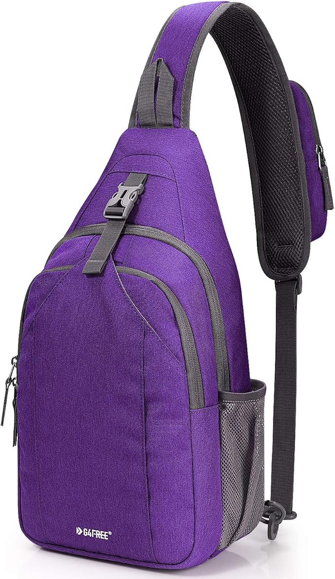 G4Free Sling Bag RFID Blocking Sling Backpack Crossbody Chest Bag Daypack for Hiking Travel(Purple)
