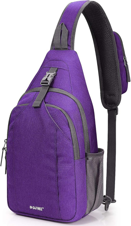 G4Free Sling Bag RFID Blocking Sling Backpack Crossbody Chest Bag Daypack for Hiking Travel(Purple)