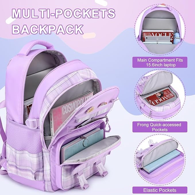 MOMUVO Girls Backpack with Lunch Box, Backpacks for Teen Girls, Backpack and Lunch Box Set