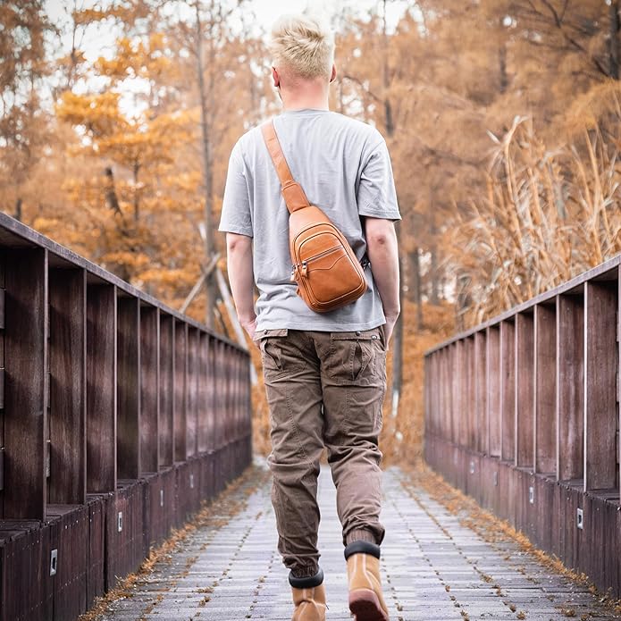 Genuine Leather Sling Bag for Men and Women Crossbody Shoulder Bag Sling Backpack Chest Purse Carry on Casual Daypack