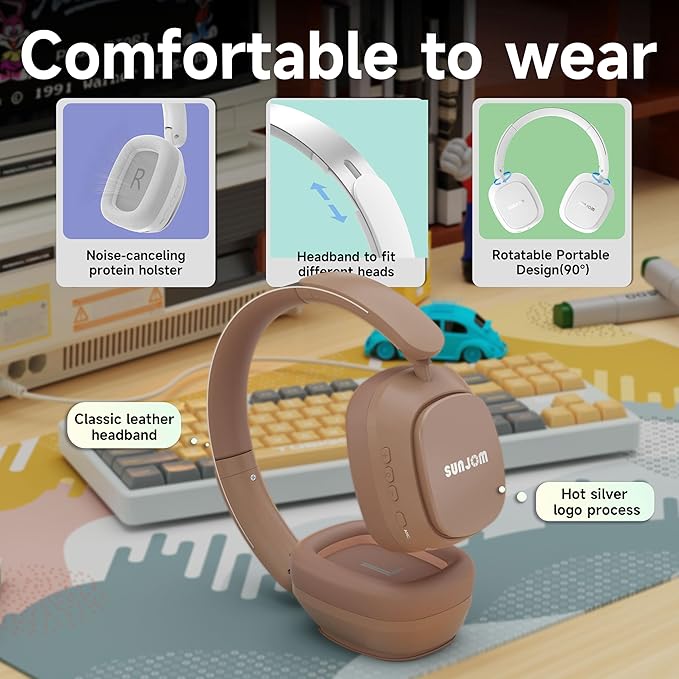 Remix 130H Playtime Bluetooth Over-Ear Wireless Headphones, ANC/ENC Active Noise Cancelling, Foldable Rotatable Lightweight Headphones with Microphone Type-C for Call Travel Sports (Pink Brown)