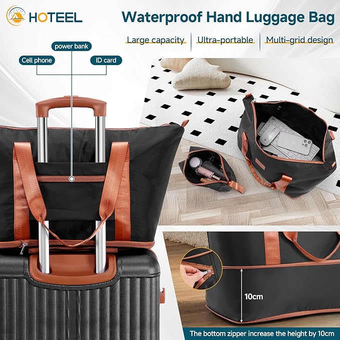 Hoteel 20Inch Luggage 3-piece Set, 360° Universal Suitcases with Wheels Hard Shell Suitcase with TSA Lock, Including Waterproof Luggage Bag, Travel Maletas for Men and Women,Black