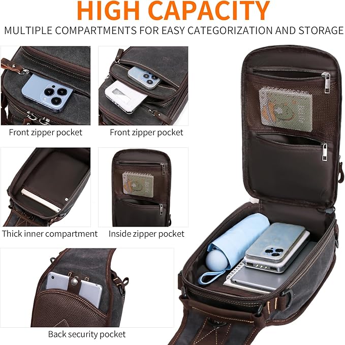 Nerlion Sling Bag for Men Waxed Canvas Crossbody Bag Chest Bag Water Resistant Shoulder Bag Casual Daypack