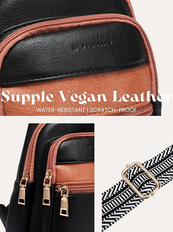 Sling Bag for Women Vegan Leather Fanny Pack Small Crossbody Purse Anti Theft Chest Bag for Travel Black & Brown