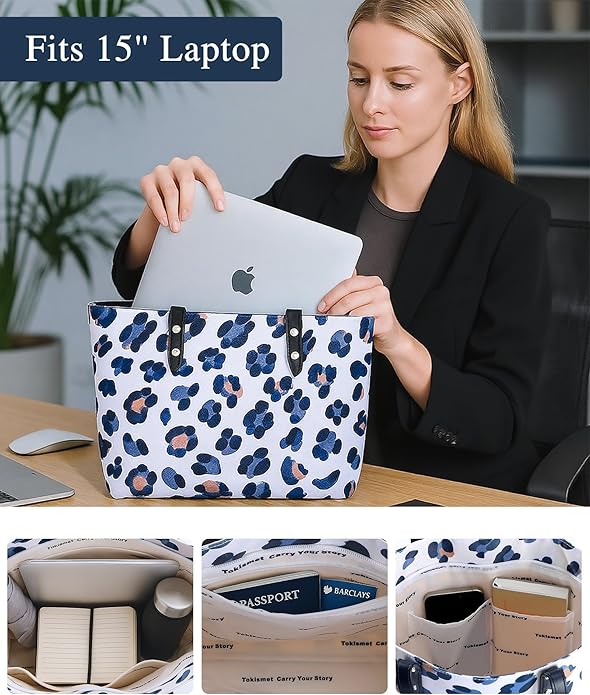 Nylon Tote Bag for Women, Floral 2-in-1 Set with Makeup Bag, Waterproof Large Capacity Shoulder Purse for Travel & Gift