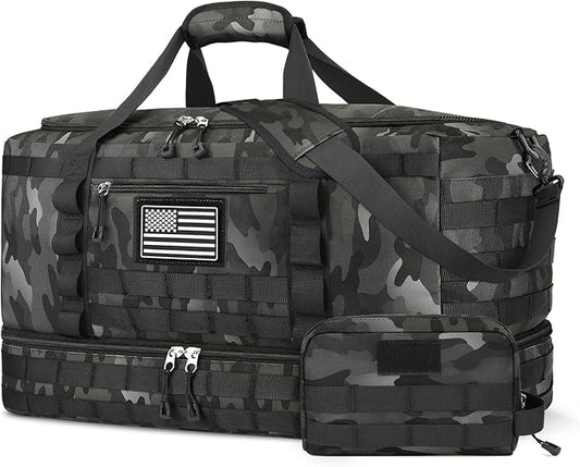 ETRONIK Travel Bag for Men Women, Gym Bag & Tactical Duffle Bags for Travel, Carry on with Toiletry Bag and Shoe Compartment, Weekender Overnight Trip with Wet Pocket for Workout Medical, Black Camo
