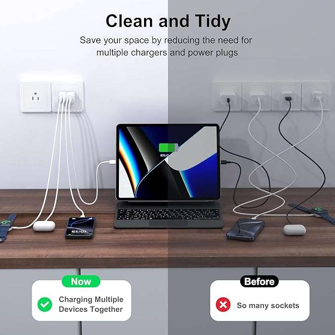 3 Pack USB Wall Charger,Fast USB C Charger Block 4 Port PD Power Adapter,QC Wall Plug Multiport Type C Charging Cube for iPhone 16 15 Plus 14 Pro Max 14 Pro 13 12 11, AirPods4，watch10 ultra2