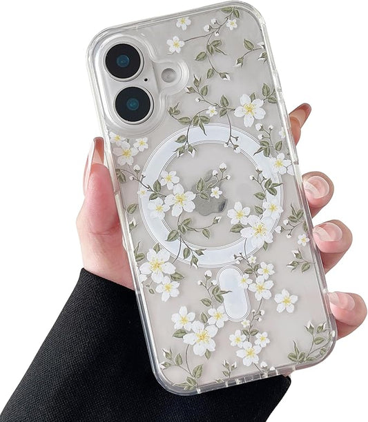 ZTOFERA for iPhone 17 Magnetic Case Compatible with Magsafe,Aesthetic Floral Pattern Design Cute for Girl Women,Anti-Drop Protective Hard Phone Cover for iPhone 17-Big White Flower