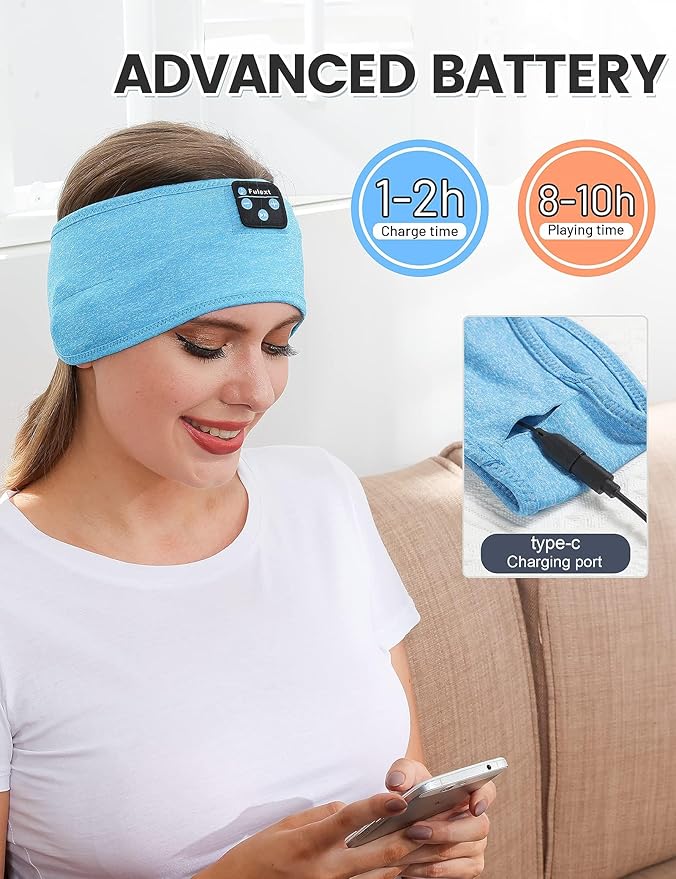 Sleep Headphones Bluetooth Headband, Perytong Upgrage Soft Sleeping Wireless Music Sport Headbands, Long Time Play Sleeping Headsets with Built in Speakers