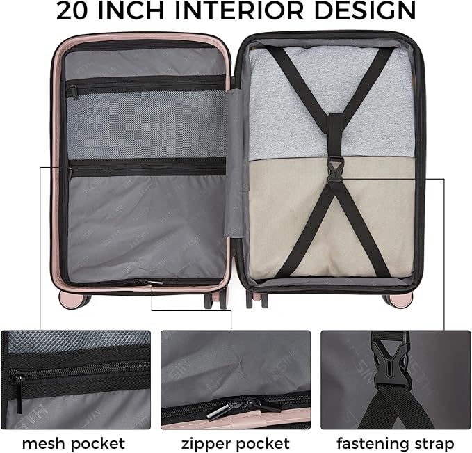 20 Inch Expandable Carry on Luggage, Hardside Lightweight Spinner Suitcase TSA Lock, 22x14x9 Airline Approved Hard Shell Expandable Travel Luggage with 20% More Capacity (Pink, 20 Inch)