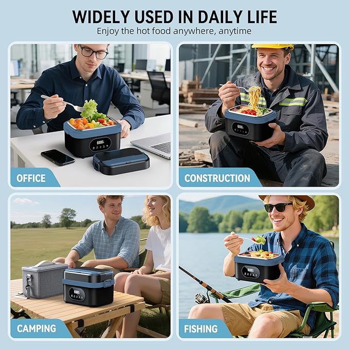 Cordless Electric Lunch Box for Adults, Rechargeable Portable Self-Heating Lunch Box Food Warmer, 1.5L Container for Outdoor, Work, Office, Camping, Travel(BlackBlue).