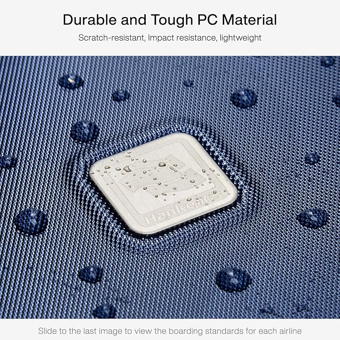 Hanke Grace Expandable Carry On Luggage with Wheels Airline Approved Hard Shell Suitcases with Front Pocket，Top Opening Luggage with TSA Lock for Short Business Travel, Dark Blue.