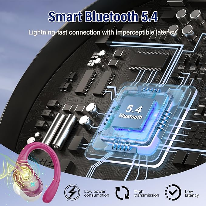 Wireless Earbuds Bluetooth 5.4 Headphones 75H Stereo Deep Bass Sports Over Ear Buds with Earhooks, LED Display Bluetooth Earbuds with 4 ENC Mic, IP7 Waterproof Earphone for Running, Rose Gold