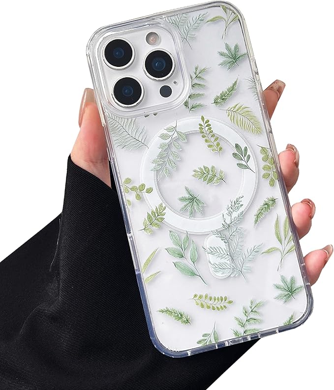 ZTOFERA for iPhone 14 Pro Max Magnetic Case Compatible with Magsafe,Aesthetic Floral Pattern Design Cute for Girl Women,Anti-Drop Protective Hard Phone Cover for iPhone 14 Pro Max-Green Leaf