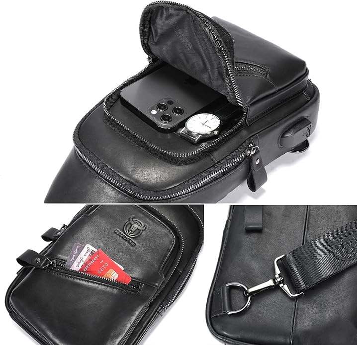 LUKZIJAES Genuine Leather Sling Bag for Men