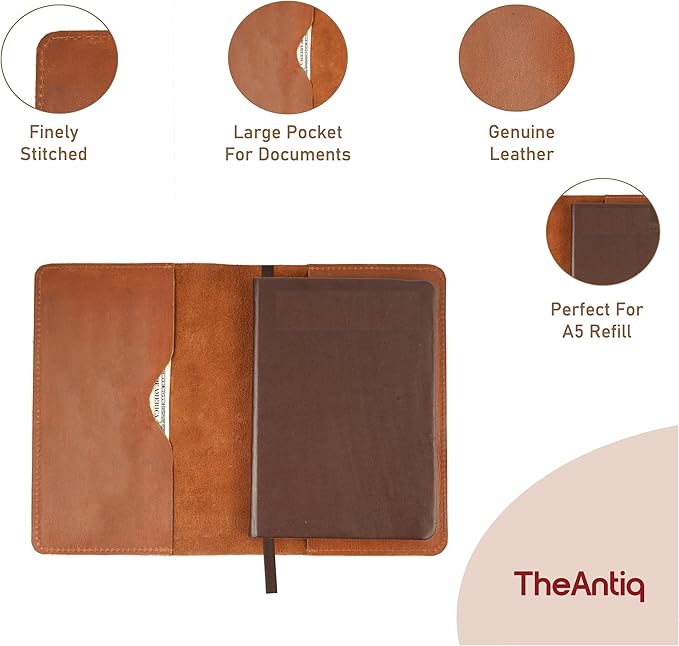 A5 Tan Leather Journal Cover 5.75x8.25 inches Refillable Journal Cover for Large Moleskine, Leather Handmade Notebook Cover A5 Diary Cover | Large Leather Journal Cover for Professionals