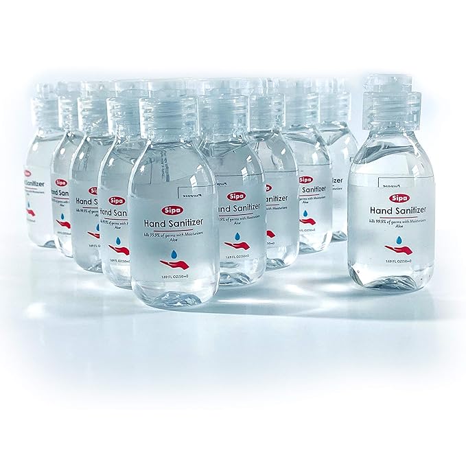 SIPA Hand Sanitizer 1.69 oz/ 50 ml, Travel Size, Jasmine Scent, Flip Cap Bottle each, Refreshing Soothing Gel with Aloe, and Vitamin E, (Pack of 16)