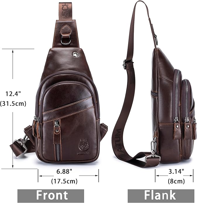 LUKZIJAES Genuine Leather Sling Bag for Men