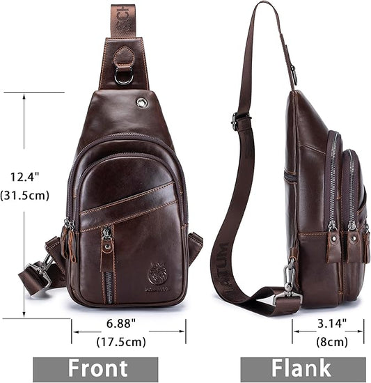 LUKZIJAES Genuine Leather Sling Bag for Men