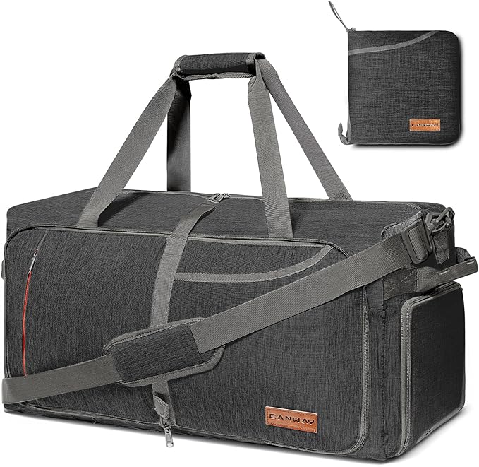 Canway 85L Travel Duffel Bag, Foldable Weekender Bag with Shoes Compartment for Men Women Water-proof & Tear Resistant (Panther Black, 85L)