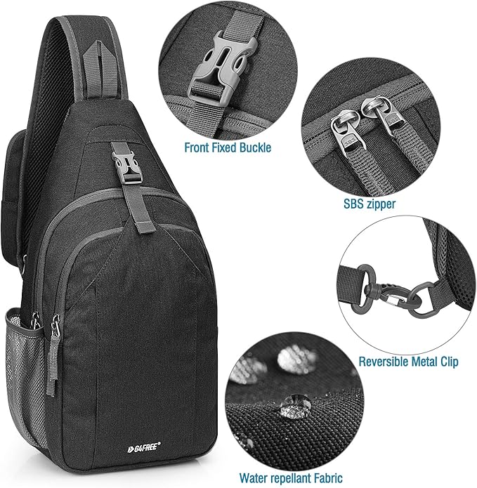 G4Free Sling Bag RFID Blocking Sling Backpack Crossbody Chest Bag Daypack for Hiking Travel(Black)