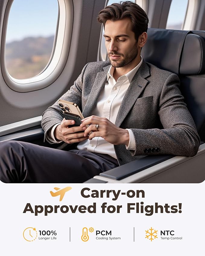 Solid-State Portable Charger for Mag-Safe, 0.39" Ultra Slim Qi2-Certified 15W Magnetic Wireless Power Bank, 5000mAh 20W Fast Charging Battery Pack for iPhone 16/15/14/13/12 Series-Black