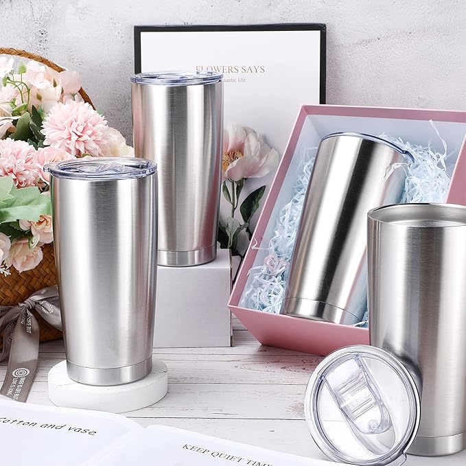 Sieral 36 Packs Stainless Steel Tumbler Bulk with Lid Vacuum Double Wall Insulated Travel Coffee Mug Powder Coated Tumbler Cup for Graduation Wedding Christmas Birthday Party(Silver, 20 oz)