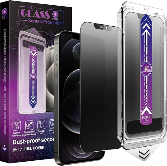 CHISHA 2-Pack Matte Privacy Screen Protector for iPhone 12 Pro Max 6.7-Inch, Auto Dust Removal, No Bubbles,Anti-Spy Tempered Glass Film, Easy Installation