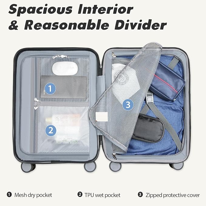 VANKEAN Carry On Luggage with Spinner Wheels & TSA Lock, Expandable Fashionable Hard Shell Suitcase airline approved，20 Inch Carry-On，Light Blue