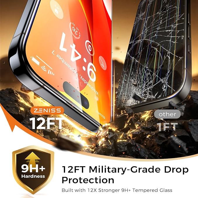 NeverBreak 9H+ Hardness for iPhone 15 Plus Screen Protector 12FT Military Grade Protection (Scratch, Shatter, Drop Resistance) 15Plus Tempered Glass Full Edge Coverage Case Friendly 6.7" 2 Pack