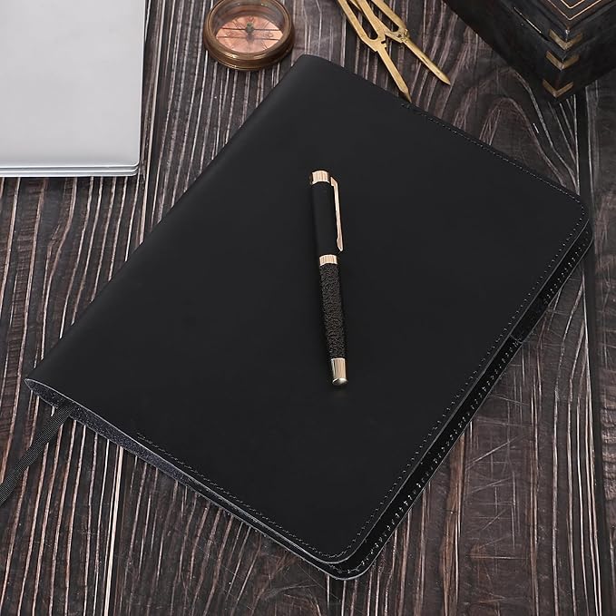 Black Leather Journal Cover XL 7.5" x 10" - Stylish & Refillable Protective Cover for Journal, Personal Planner Composition Notrbook Cover, Handmade Writing Accessory, Travelers Diary Cover
