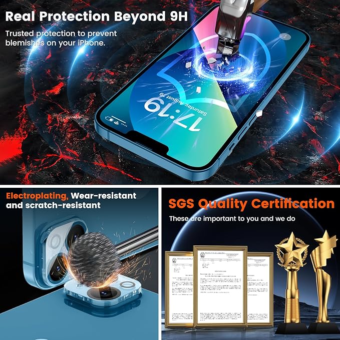 EZ-GLAZ-4+2 Pack for iPhone 13 Privacy Screen Protector[6.1 inches] With Camera Lens Protector, [Drop Protection] 9H Hardness Full Coverage Anti-Spy Tempered Glass Film, Easy to install