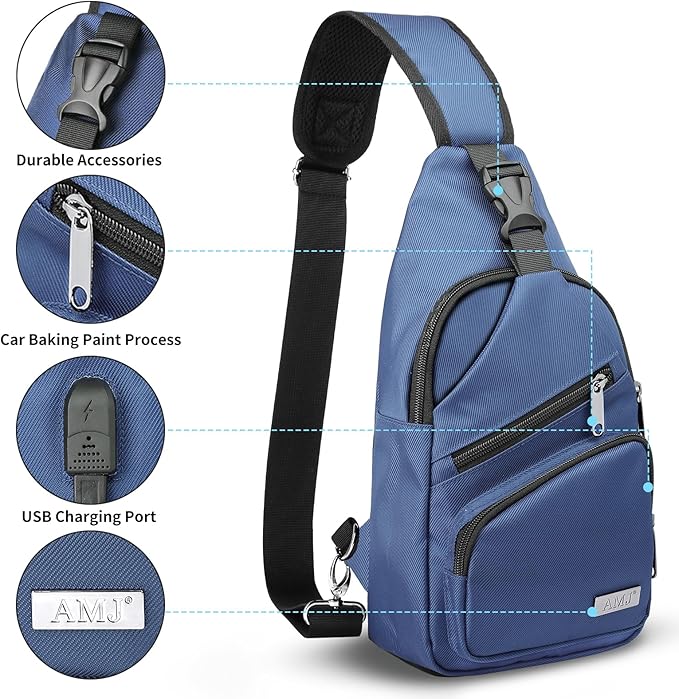 AMJ Crossbody Sling Bag Men Women, Casual Shoulder Backpack, Chest Daypack Satchel for Hiking Travel