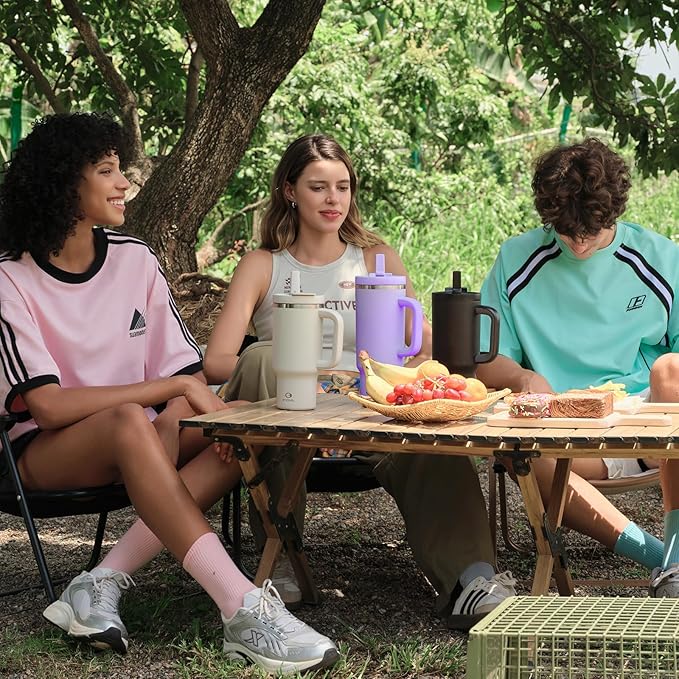 32 oz Tumbler with Handle and Straw: Stainless Steel Insulated Tumbler Keeps Cold for 24 Hours, Leakproof Travel Cup Fits in Cup Holder and BPA-Free, Cotton Candy