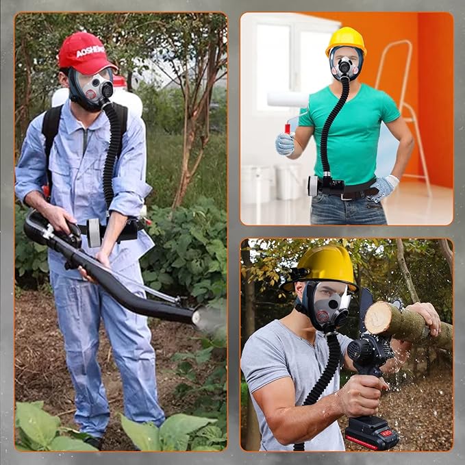 HANUU Reusable PAPR Respirator, Portable PAPR Respirator System with 40mm Activated Carbon Filter, Powered Air Purifying Respirator, Gas Mask for Gases, Dust, Vapors, Chemicals, Paint, Spray