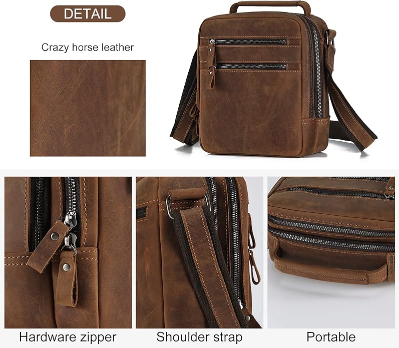 Genuine Leather Small Messenger Bag for Men Vintage Shoulder Crossbody Bags for Work Business Travel
