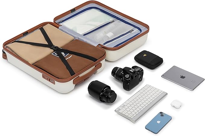 KYME Suitcase Hardshell With Double Spinner Wheels, PC+ABS TSA Lock Travel Luggage (Beige, 20" Carry On)