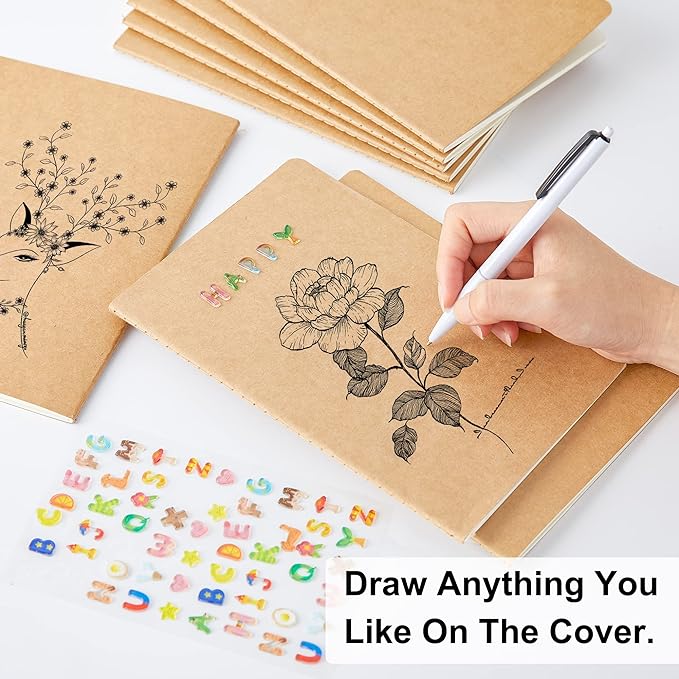 feela 60 Pack Kraft Notebooks Bulk, Lined Travel Journals Note Pad Notebooks for Men Women Girls Students, Making Plans Writing Memos Office School Supplies, A5, 60 Pages, 8.3” X 5.5”