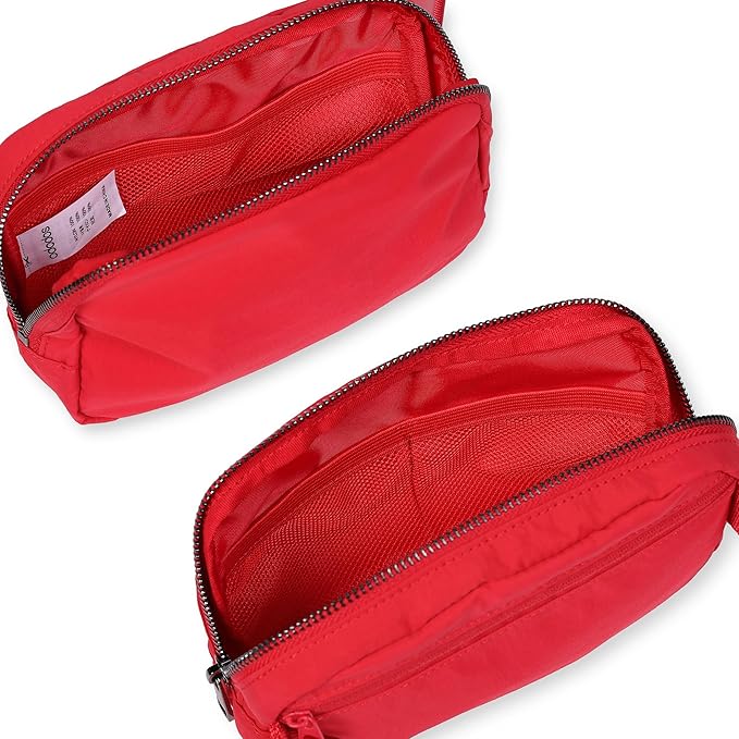 ODODOS Unisex Mini Belt Bag with Adjustable Strap Small Fanny Pack for Workout Running Traveling Hiking, Red