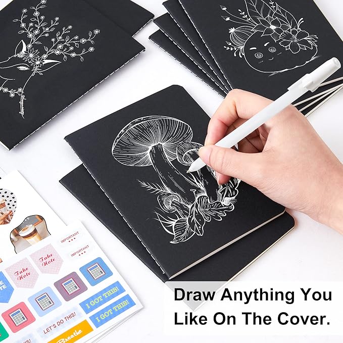 feela 170 Pack Blank Kraft Notebooks, Unlined Sketchbook Mini Cute Note Pad for Drawing Writing, Journal Bulk For Kids Students Office School Supplies, A6, 48 Pages, 4.25” X 5.5”, Black