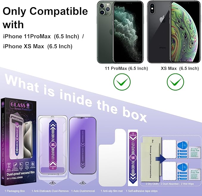 2 Pack Anti Blue Light Matte Screen Protector for iPhone 11 Pro Max and iPhon XS MAX 6.5-Inch Auto Dust Removal, No Bubbles, Tempered Glass Film, Easy Installation