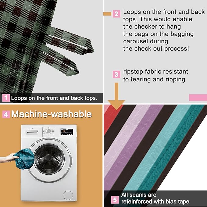 BeeGreen Large Tote Bag 6 Pack Reusable Grocery Bags Foldable - Bulk Machine Washable Ripstop Polyester Fabrics Grocery Bag - Reusable Shopping Bags for Women Travel Storage (Geometry Design)