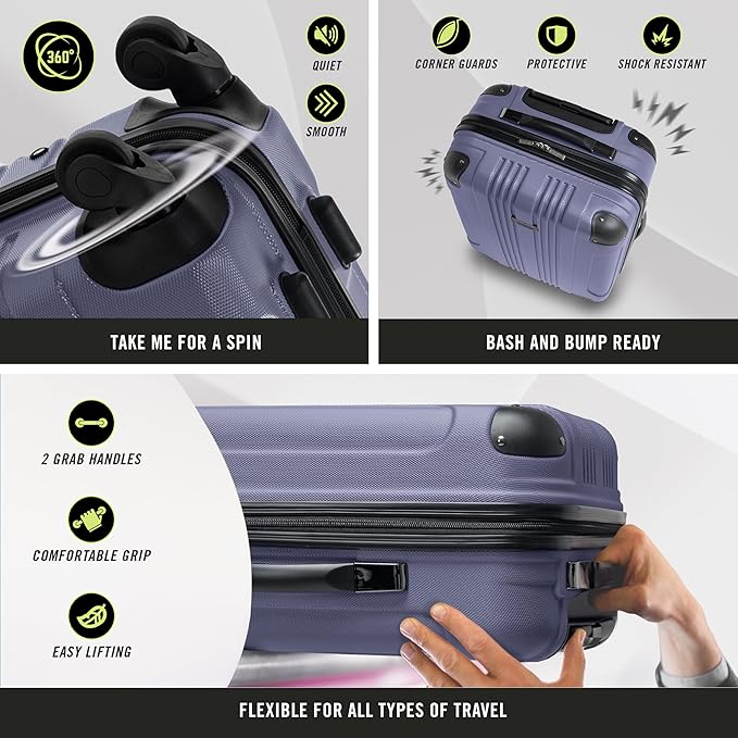 Kenneth Cole REACTION Out of Bounds Lightweight Hardshell 4-Wheel Spinner Luggage, Smokey Purple, 28-Inch Checked